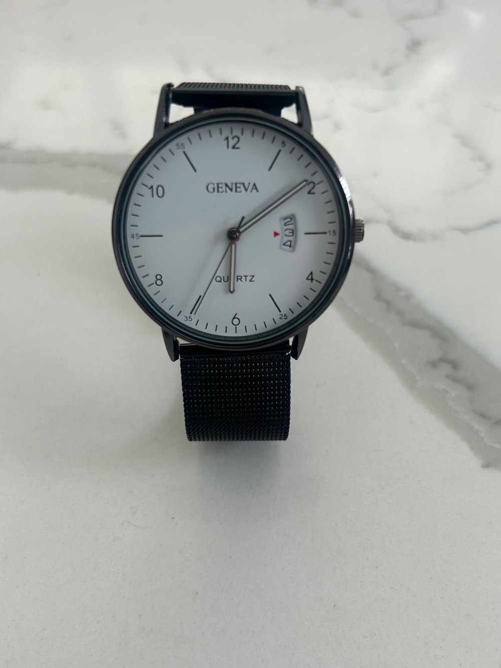 Geneva Black Mesh Strap Watch with White Dial New